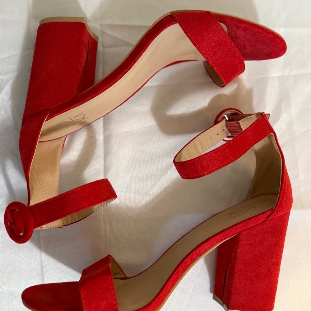 Yoki Red Suede Block Heel Sandals